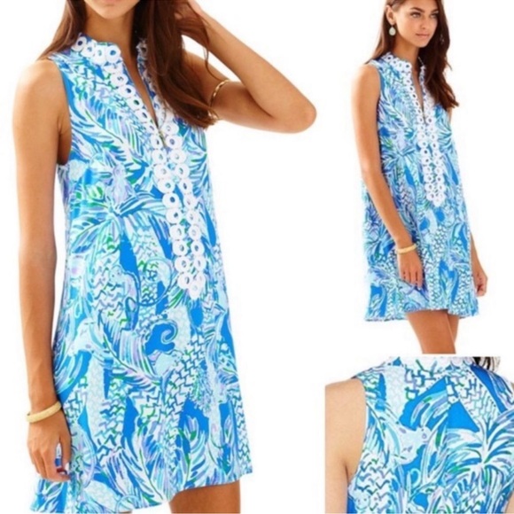 Lilly Pulitzer Jane Shift Dress Blue Resort Canopy Chaos Size 2 - Picture 13 of 13
